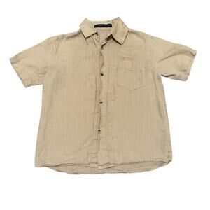 Perry Ellis Boys 100% Linen Short Sleeve Button-Up Shirt 6 Tan Casual Resort